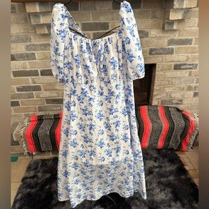 SHEIN Curve Floral Blue and White Dress